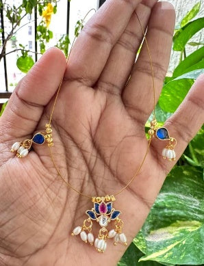 Jadau Lotus Pendant Invisible Necklace