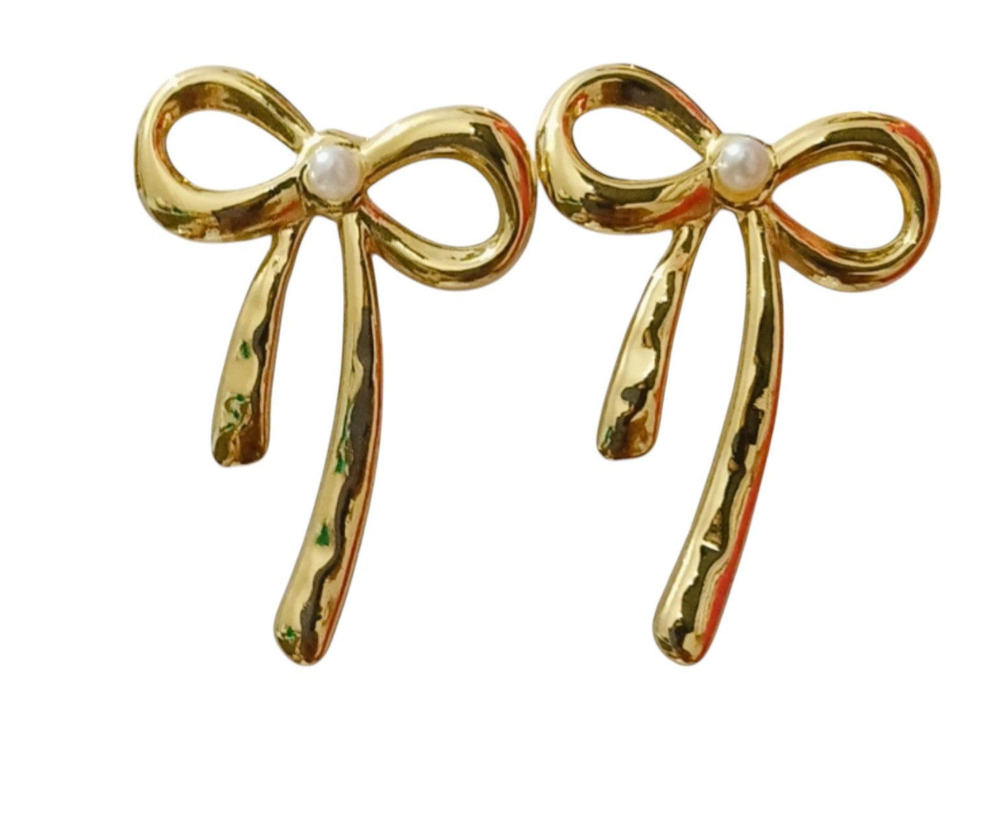 Dangling bow gold anti tarnish earrings