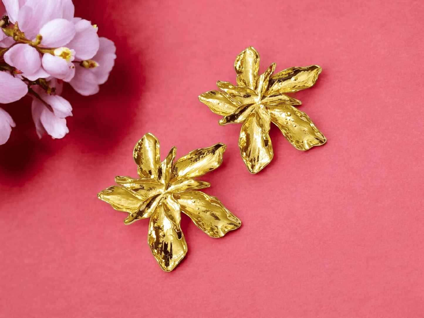 Floral gold anti tarnish earrings