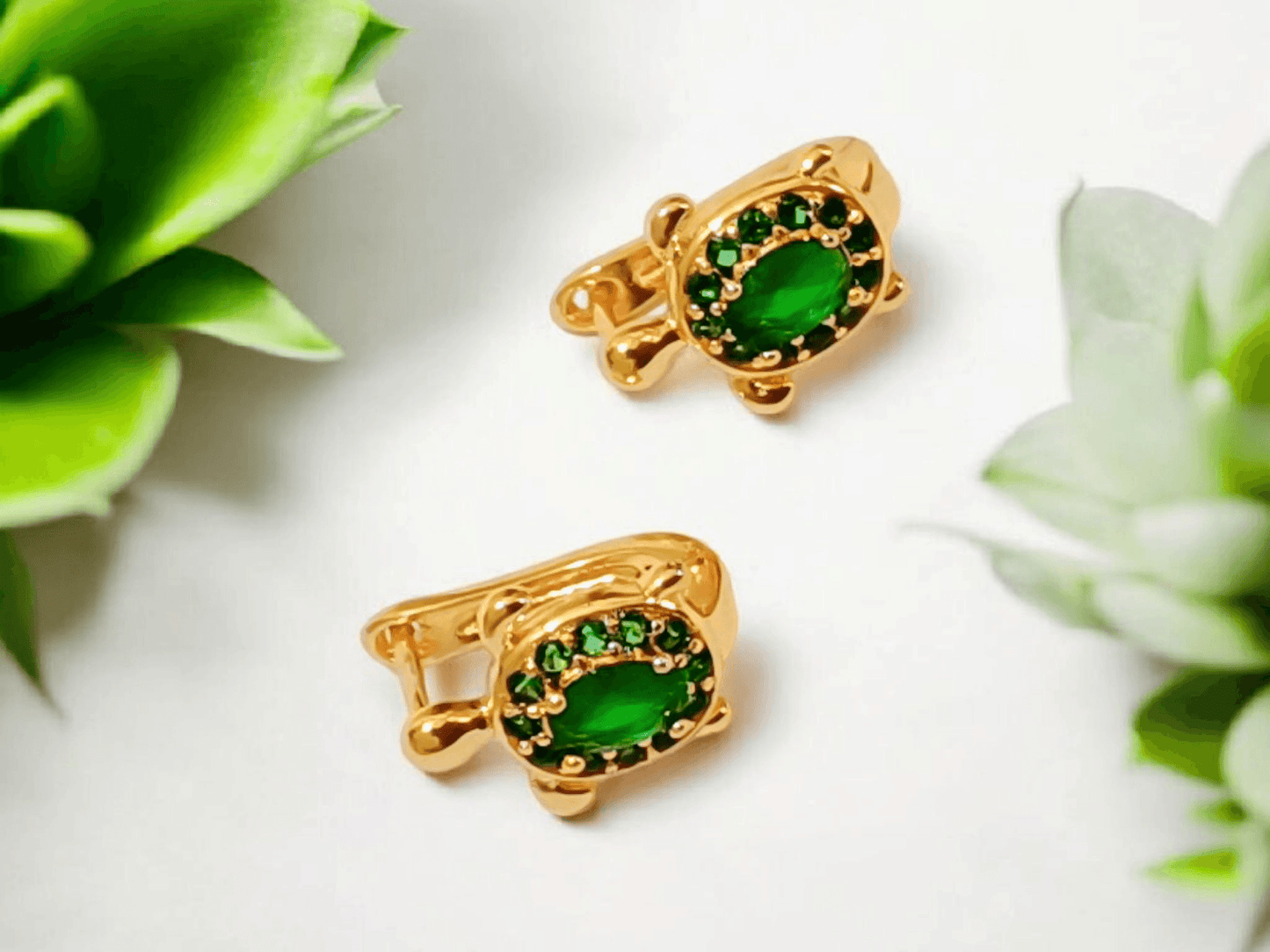 Green Turtle diamond hoops