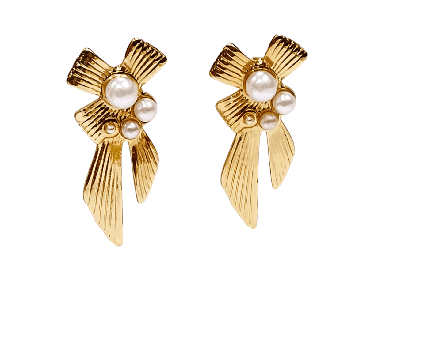 pearl bow gold anti tarnish earrings