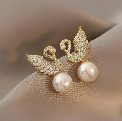 Pearl Swan Earrings