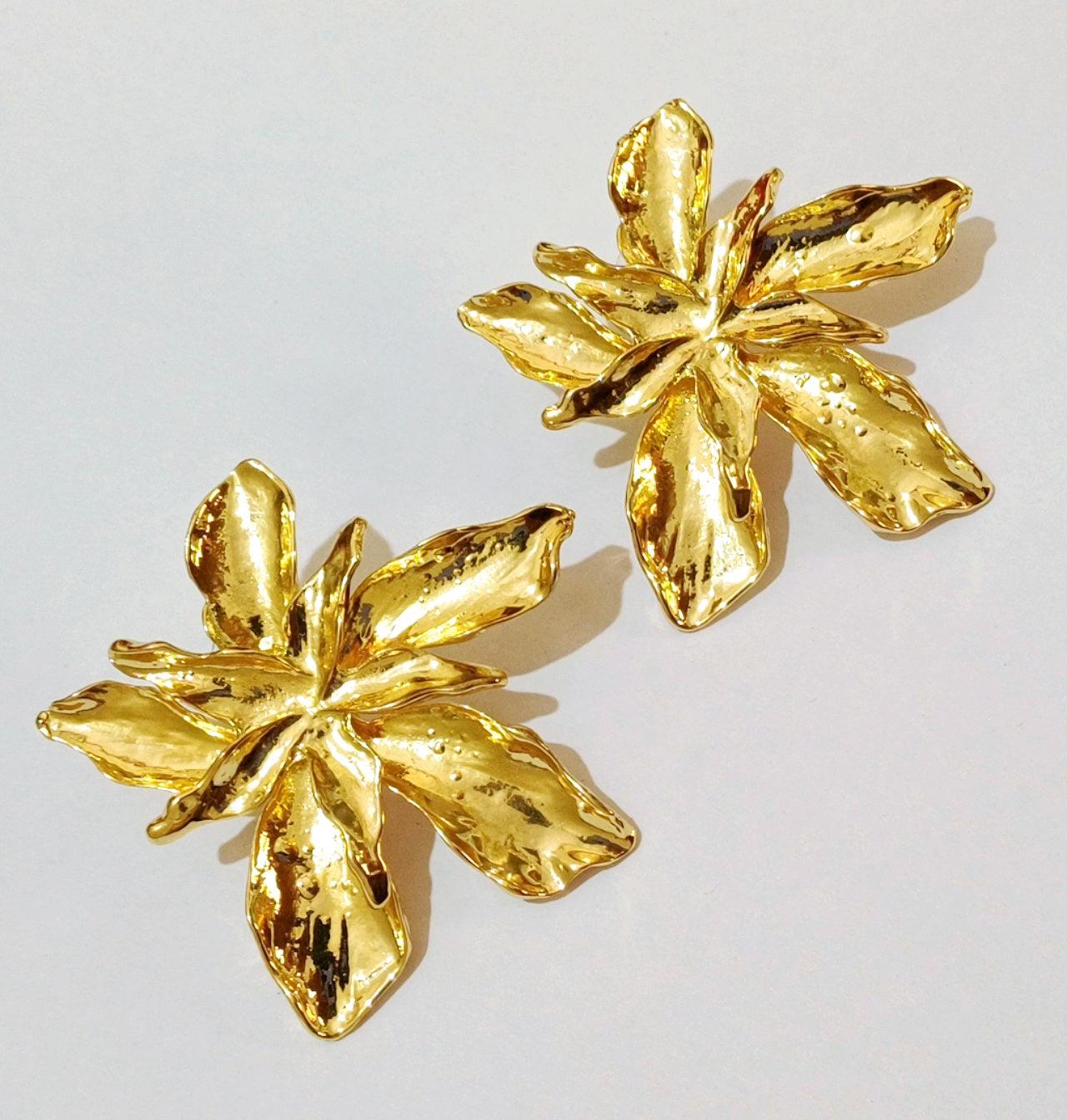 Floral gold anti tarnish earrings