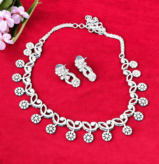 Silver crystal AD Necklace set