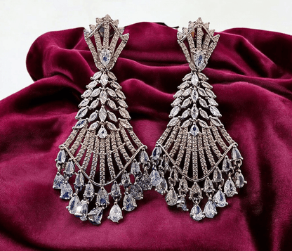 White finish zircon dangler earings