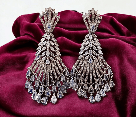 White finish zircon dangler earings