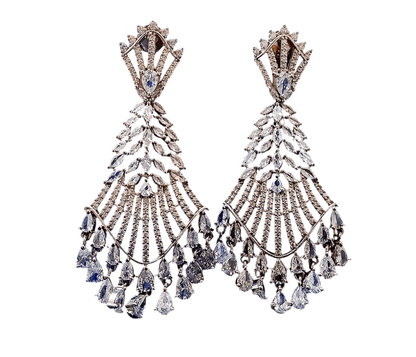 White finish zircon dangler earings